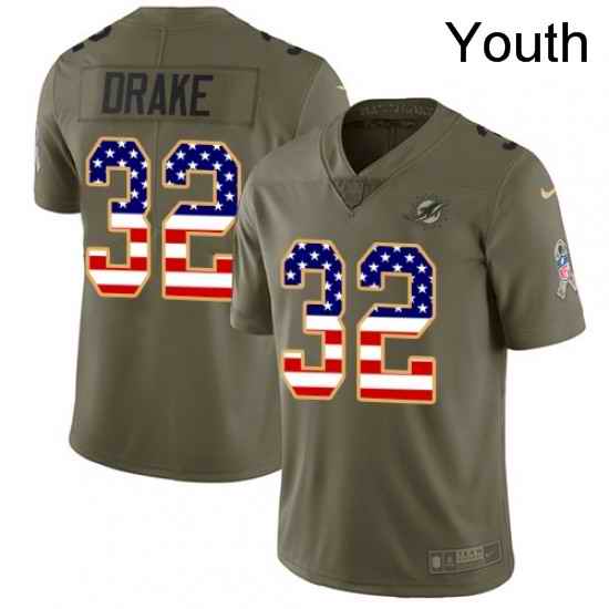 Youth Nike Miami Dolphins 32 Kenyan Drake Limited OliveUSA Flag 2017 Salute to Service NFL Jersey